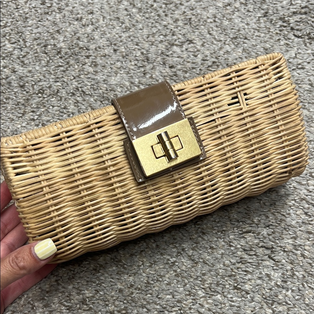 J. Crew Tan Woven Clutch with Gold Accent